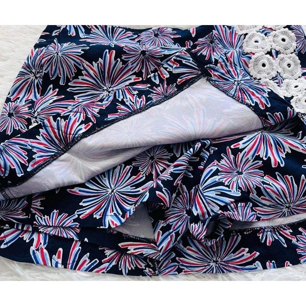Crown & Ivy Firecracker Floral Skort Navy Red White Lace Trim Mini Skirt - Picture 5 of 10